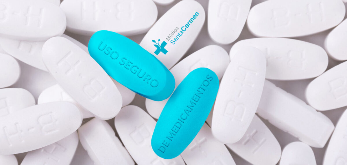 Pastillas con texto uso seguro de medicamentos